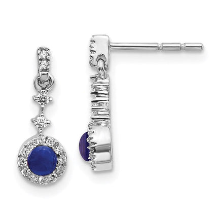 14k White Gold Diamond & Cabochon Sapphire Earrings ,