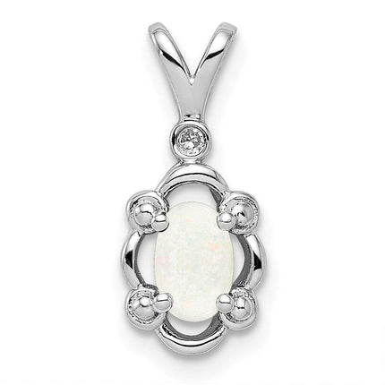 Sterling Silver Rhodium-plated Created Opal & Diam. Pendant ,