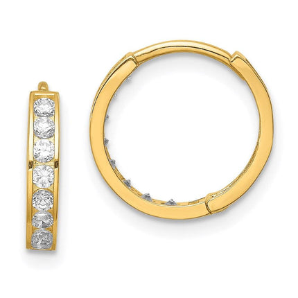 14K CZ Hinged Hoop Earrings ,