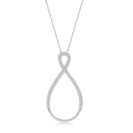 Sterling Silver Large Open Pear Shaped Infinity Design Necklace ,
