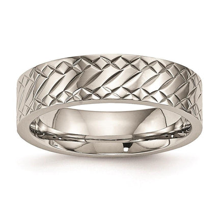 Stainless Steel Polished Textured Ring ,