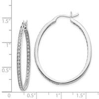 14k White Gold Diamond In/Out Hoop Earrings ,