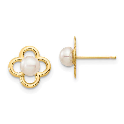 Madi K Kid's 14K 4-5mm White Button Freshwater Cultured Pearl Post Earrings ,