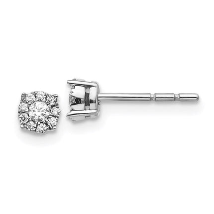 14K White Gold Diamond Cluster Post Earrings ,