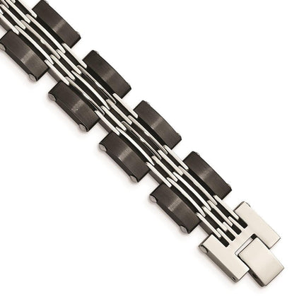 Stainless Steel Brushed and Polished Black IP-plated Bracelet ,