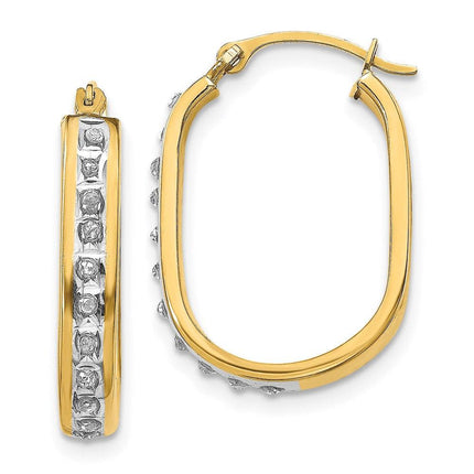 14k Diamond Fascination Squared Hinged Hoop Earrings ,
