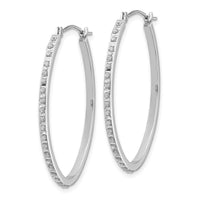 14k White Gold Diamond Fascination Oval Hinged Hoop Earrings ,