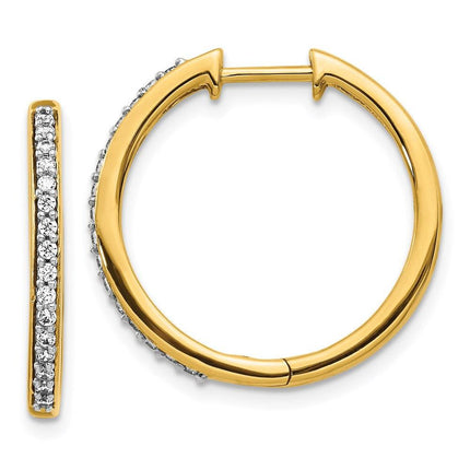 14k Yellow Gold Diamond Hoop Earrings ,