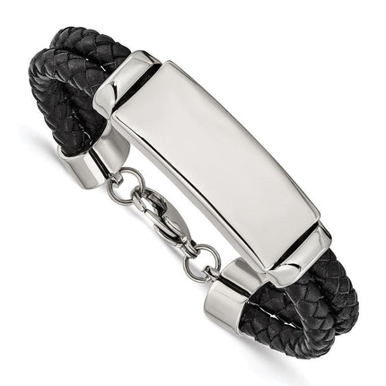 Stainless Steel Polished Leather Bracelet ,