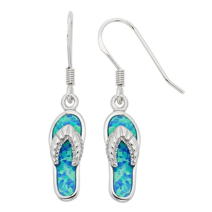 Sterling Silver Blue Inlay Opal Flip-Flop Earrings ,