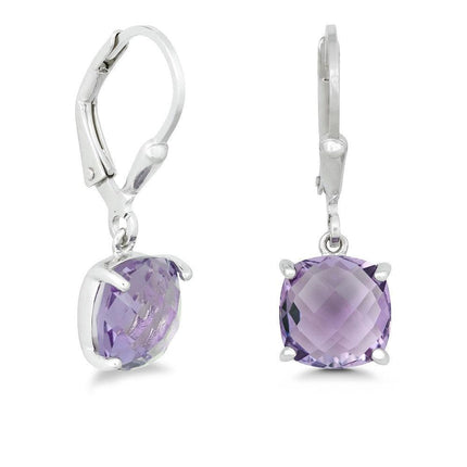 Sterling Silver Purple Square Amethyst Earrings ,