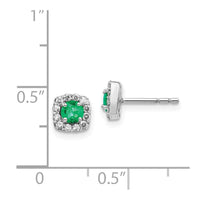 14k White Gold Diamond & Emerald Earrings ,