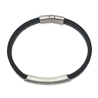 Stainless Steel Antiqued and Polished Blue Leather 8.25in Bracelet ,