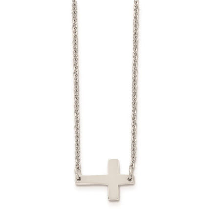 Stainless Steel Polished Sideways Cross Necklace ,