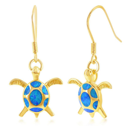 Sterling Silver Blue Inlay Opal Turtle Earrings ,