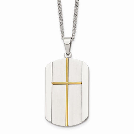 Stainless Steel Yellow IP-plated Cross Brushed/Polished Necklace ,