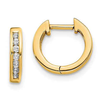 14k Gold Polished Diamond Post Hoop Earrings ,