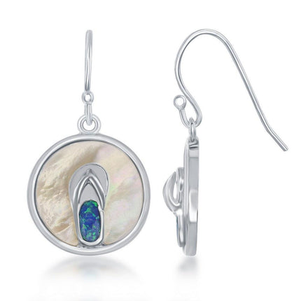 Sterling Silver Blue Inlay Opal Flip Flop Earrings ,