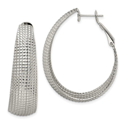 Stainless Steel Textured Oval Hoop Earrings ,