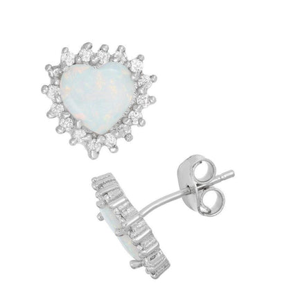 Sterling Silver White Inlay Opal Heart Earrings ,