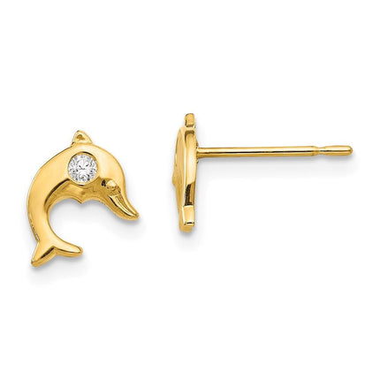 Madi K Kid's 14k CZ Dolphin Post Earrings ,