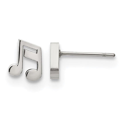 Stainless Steel Polished Music Note Post Earrings ,
