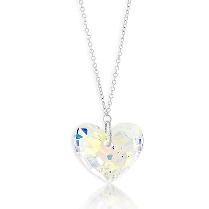 Sterling Silver AB Swarovski Crystal Heart Necklace ,