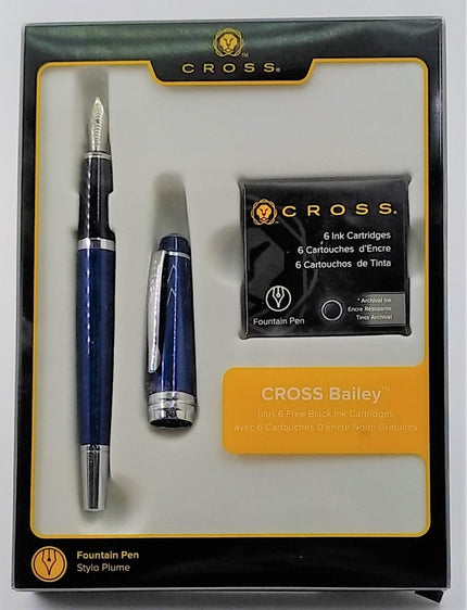 Cross Fountain Pen with 6 Refill Gift Box - Bailey Blue and Chrome | AT0456F-12MS-17 ,