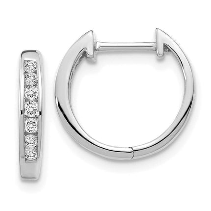 14K White Gold Diamond Hinged Hoop Earrings ,