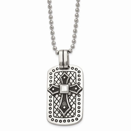 Stainless Steel Antiqued Cross Dog Tag Necklace ,