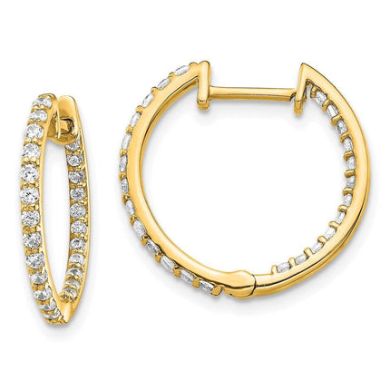 14k Diamond In & Out Hinged Hoop Earrings ,