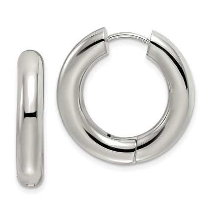Stainless Steel Polished 5mm Hinged Hoop Earrings ,
