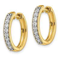 14k Yellow Gold Diamond Milgrain Hoop Earrings ,