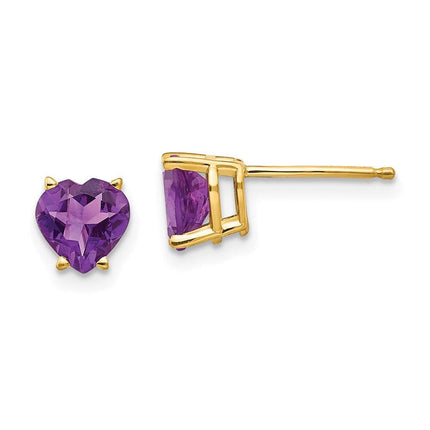 14k 6mm Heart Amethyst Earrings ,