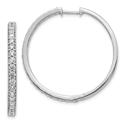 14k White Gold Diamond Milgrain Hoop Earrings ,