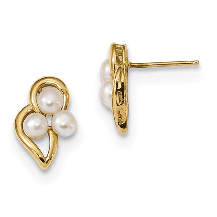 14k 3-4mm White Button Freshwater Cultured Pearl Post Earrings ,
