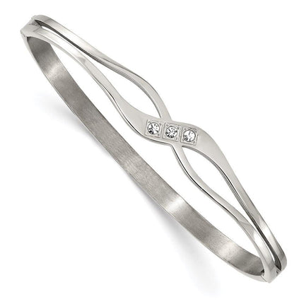 Stainless Steel Polished with CZ Hinged Bangle ,