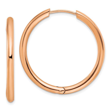 Stainless Steel Polished Rose IP-plated 3mm Hinged Hoop Earrings ,