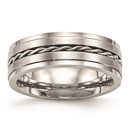 Stainless Steel Brushed and Polished Twisted 7.00mm Band ,