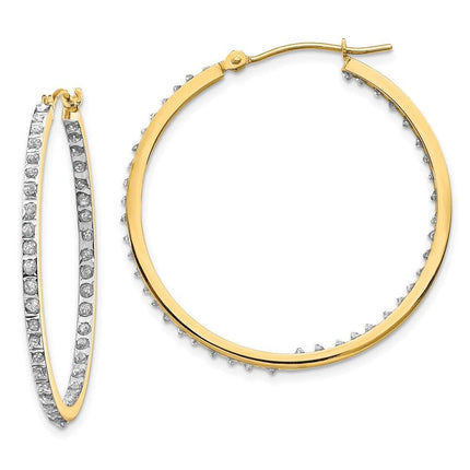 14k Diamond Fascination Round Hinged Hoop Earrings ,