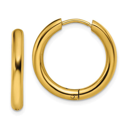 Stainless Steel Polished Yellow IP-plated 3mm Hinged Hoop Earrings ,