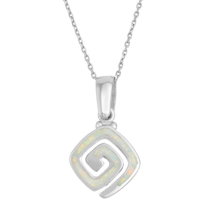 Sterling Silver White Inlay Opal Swirl Pendant ,