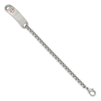 Stainless Steel Polished with Red Enamel 8.5in Medical ID Bracelet ,