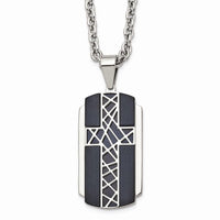 Stainless Steel Brushed and Polished Black IP-plated Cross Necklace ,