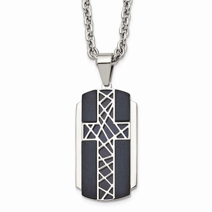 Stainless Steel Brushed and Polished Black IP-plated Cross Necklace ,