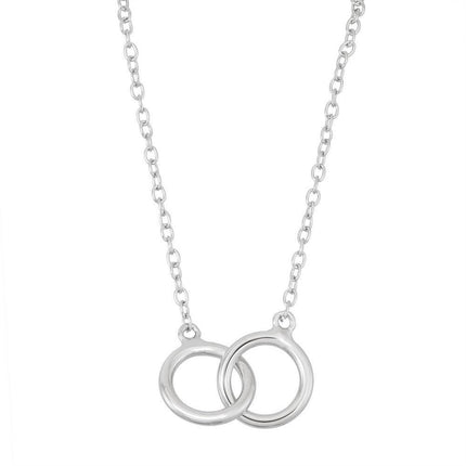 Sterling Silver Double Interlocked Rings Necklace ,