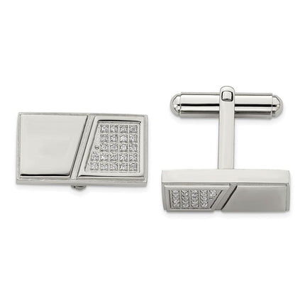 Stainless Steel Polished with CZ Cufflinks ,