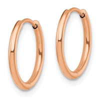Stainless Steel Polished Rose IP-plated 1.6mm Hinged Hoop Earrings ,
