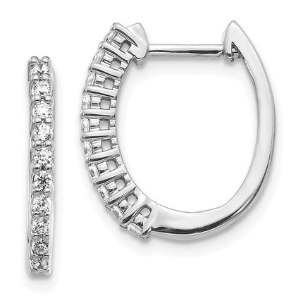 14k White Gold Diamond Hinged Hoop Earrings ,