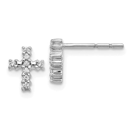 14K White Gold Polished Diamond Cross Post Earrings ,